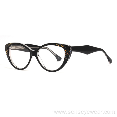 Luxury Diamond Cat Eye Acetate Optical Frame Glasses